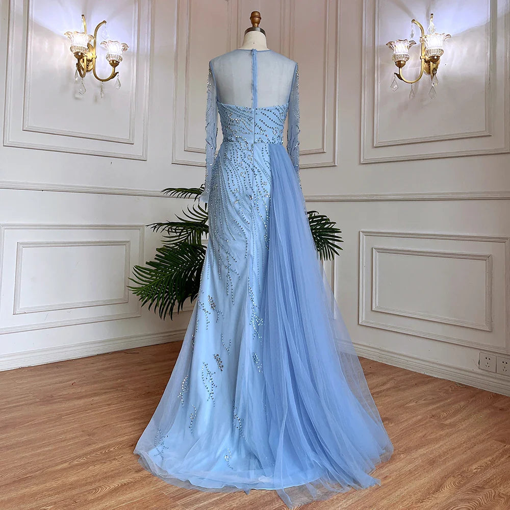 Zum Verkauf keine Rückgabe keine Rückerstattung Blaue Meerjungfrau Sexy High Split Elegant mit Rock Spitze Perlen Abendkleider Kleider für Frauen Party 2025 LA71781 