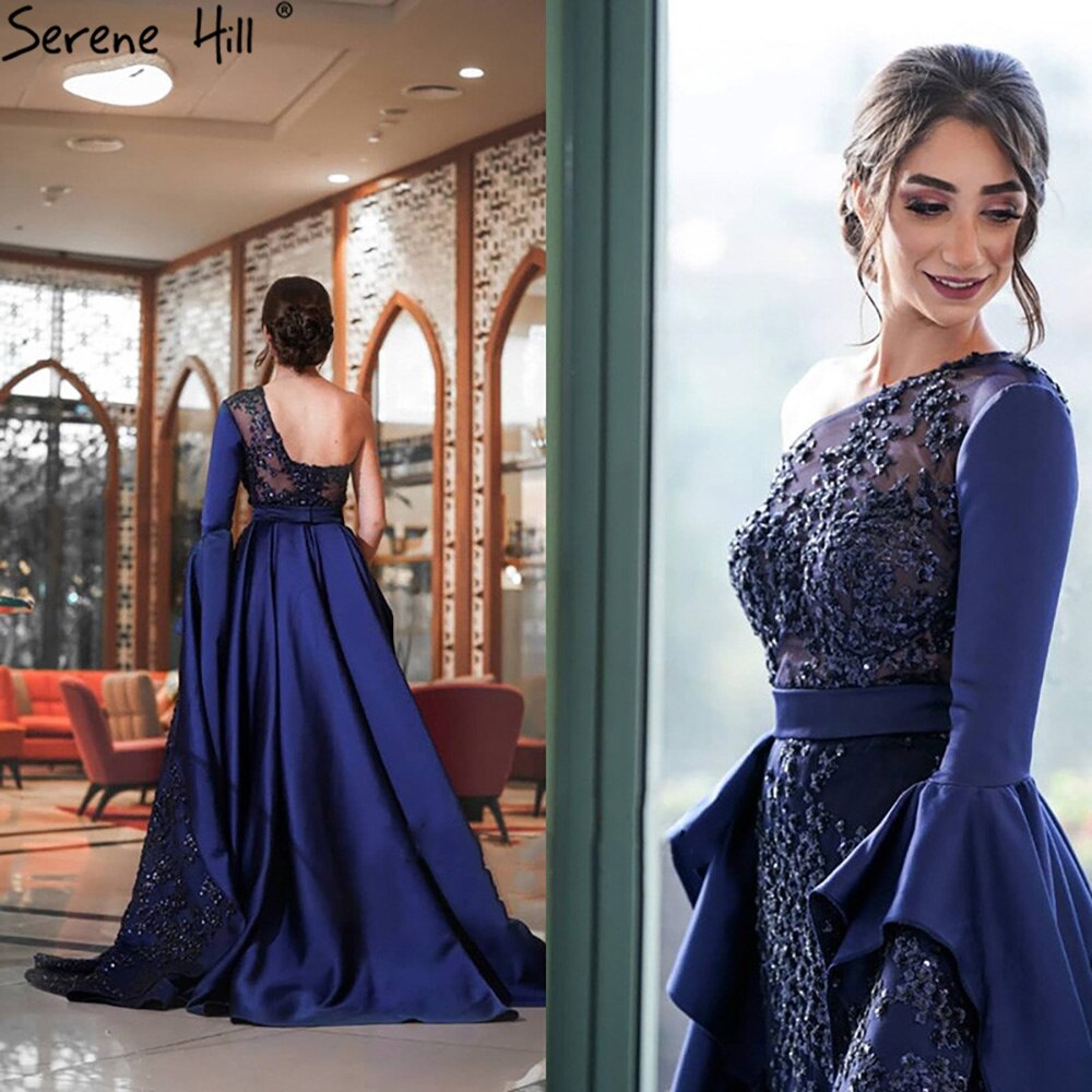 Blau Mermiad Satin Abendkleider Kleider 2025 Elegant Eine Schulter Überrock Für Frauen Party LA71236 
