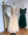 Blaues Midi-Abendkleid 2025 Luxus Dubai Muslim Knöchellänge Arabisch Kurzes Hochzeits- und Partykleid LA71631A 