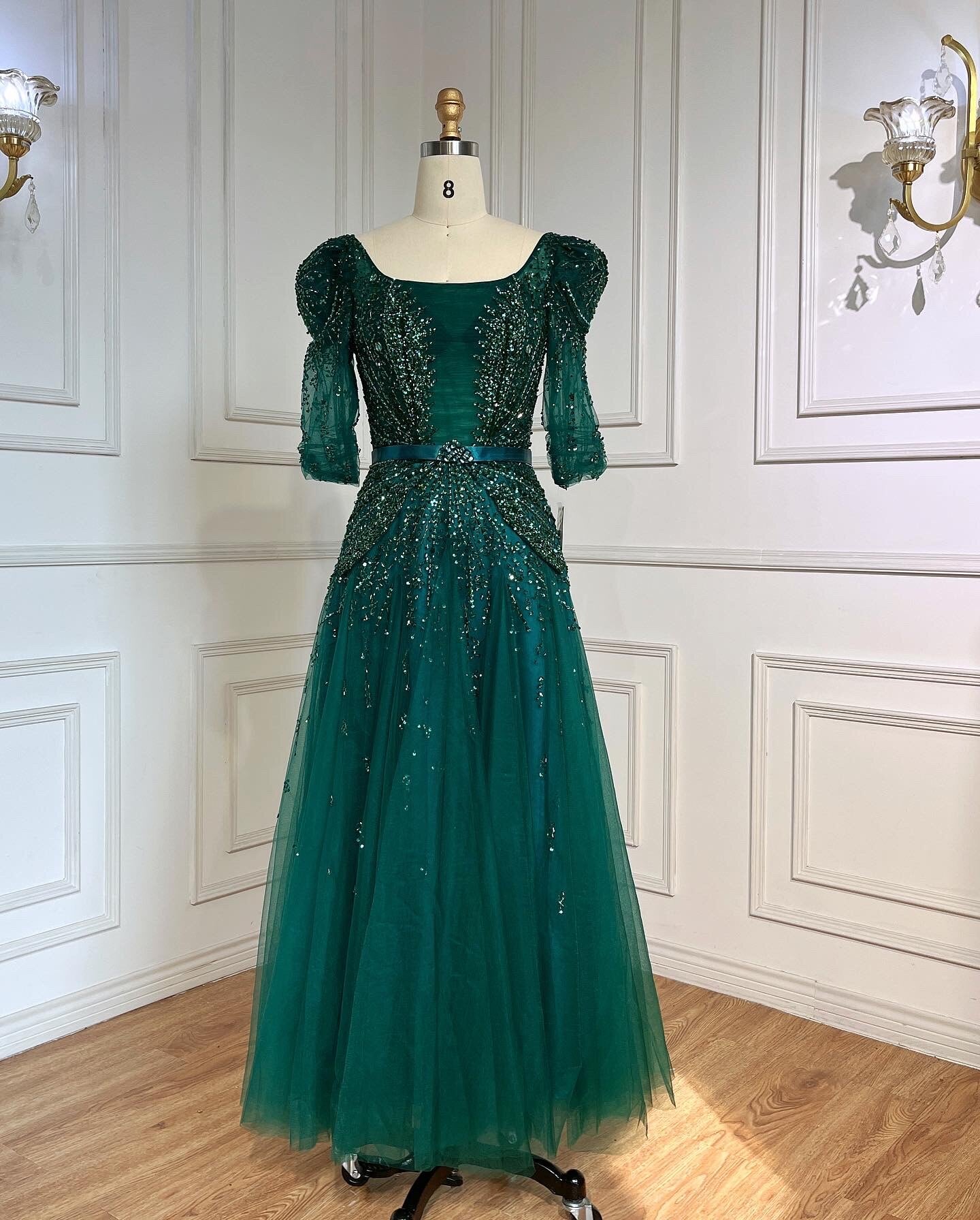 Blaues Midi-Abendkleid 2025 Luxus Dubai Muslim Knöchellänge Arabisch Kurzes Hochzeits- und Partykleid LA71631A 