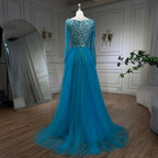 Blue Muslim Elegant Mermaid With Overskirt Beaded Evening Dresses Gowns for Women Wedding Party 2025 LA72409