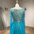 Blue Muslim Elegant Mermaid With Overskirt Beaded Evening Dresses Gowns for Women Wedding Party 2025 LA72409