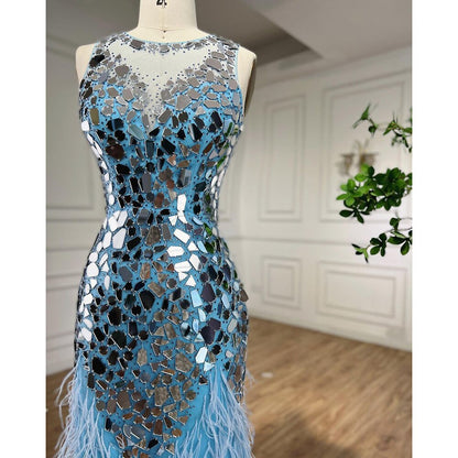 Blau Oansatz Tank Ärmellose Federn Meerjungfrau Abendkleider Elegante Formale Party Kleider Für Frauen 2025 LA72081 