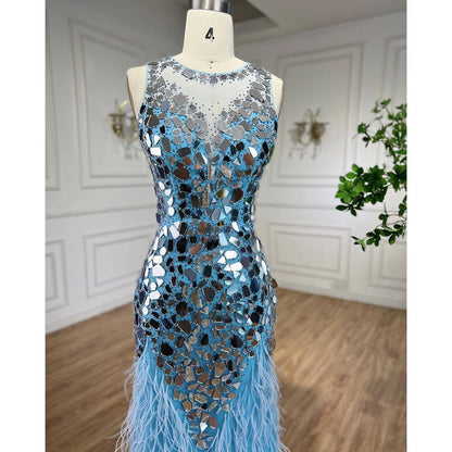 Blau Oansatz Tank Ärmellose Federn Meerjungfrau Abendkleider Elegante Formale Party Kleider Für Frauen 2025 LA72081 