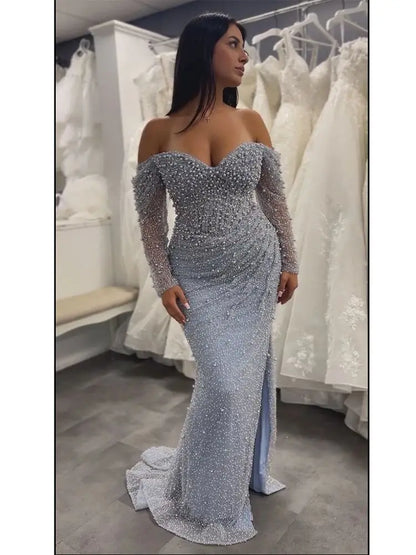 Vestidos de noche de sirena con cuentas azules, vestidos de fiesta formales LA72885