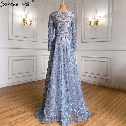 Vestido de noche de sirena con sobrefalda azul, elegante, de lujo, con cuentas, para mujer, fiesta, LA71376 