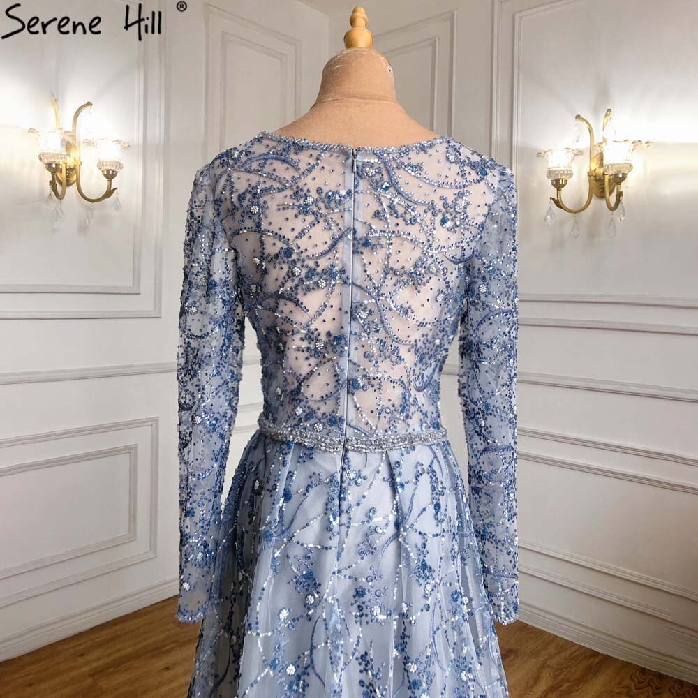 Vestido de noche de sirena con sobrefalda azul, elegante, de lujo, con cuentas, para mujer, fiesta, LA71376 