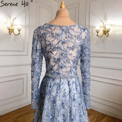 Vestido de noche de sirena con sobrefalda azul, elegante, de lujo, con cuentas, para mujer, fiesta, LA71376 