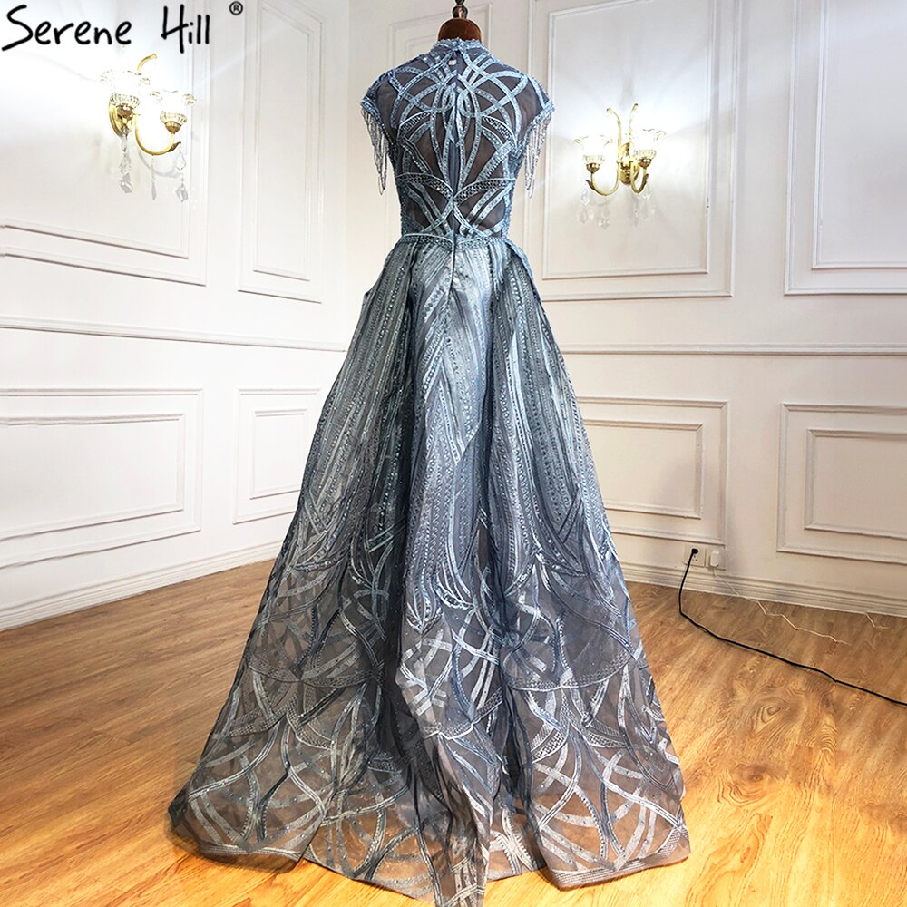 Vestido de noche azul de talla grande con encaje y cuentas, corte A, de lujo, con borlas, sexy, para mujer, fiesta, LA70969 