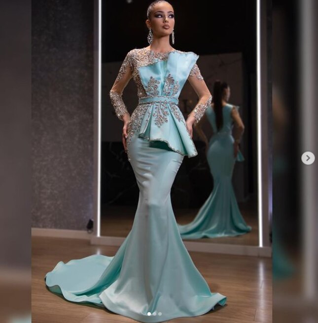 Blau Satin Perlen Meerjungfrau Abendkleider Kleider 2025 Elegante Luxus Kleider Für Frauen Party LA71180 