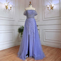 Blue Sexy Boat Neck Split Mermaid Elegant Beaded Arabic Evening Dresses Gowns For Woman Wedding Party 2025 LA71858