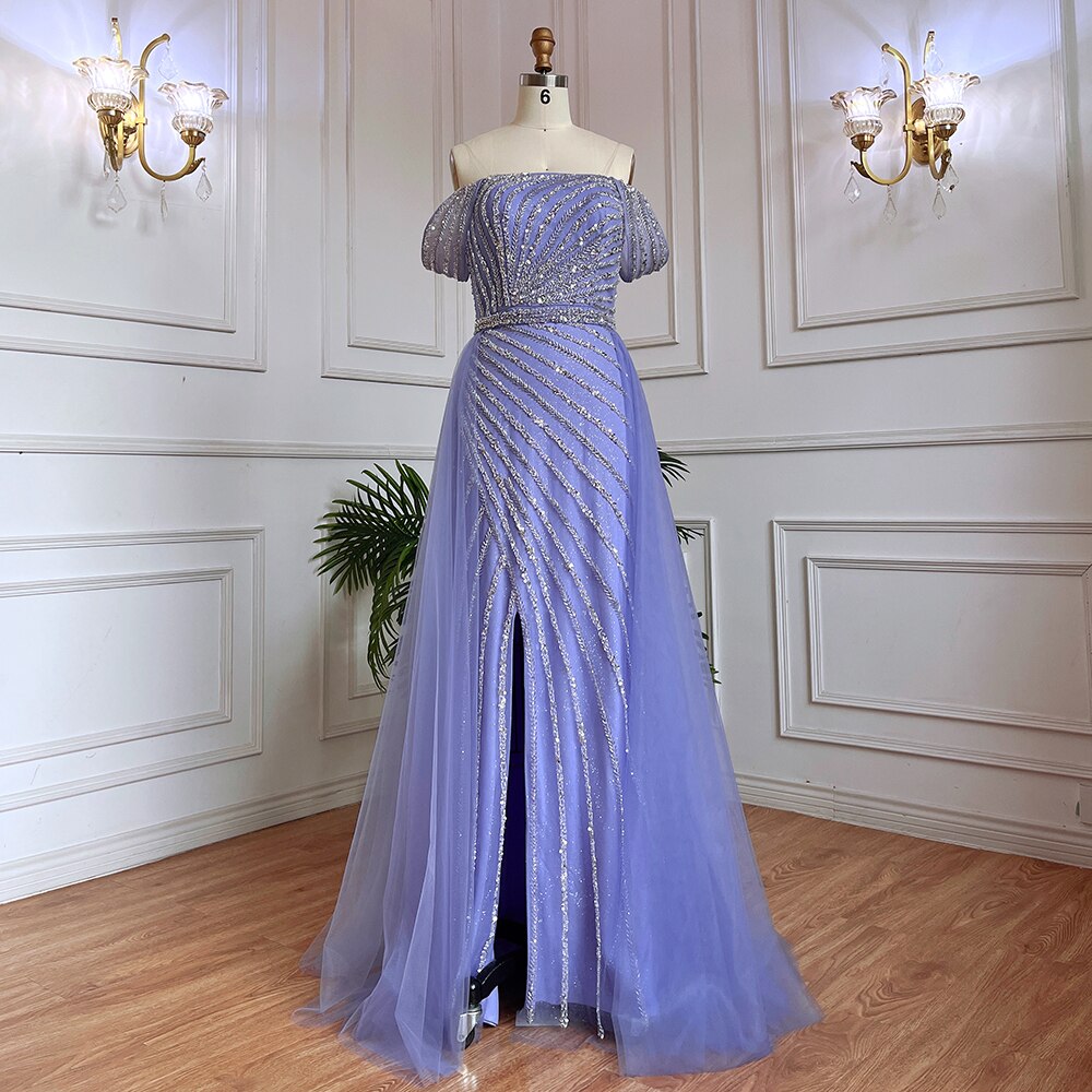 Vestido de noche azul sexy con escote barco, corte sirena, elegante, árabe, con cuentas, para mujer, boda, fiesta, 2025, LA71858 