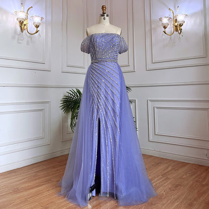 Vestido de noche azul sexy con escote barco, corte sirena, elegante, árabe, con cuentas, para mujer, boda, fiesta, 2025, LA71858 
