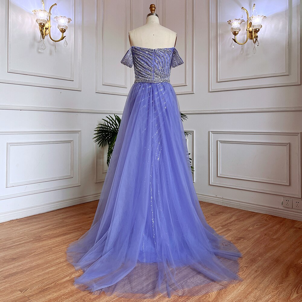 Vestido de noche azul sexy con escote barco, corte sirena, elegante, árabe, con cuentas, para mujer, boda, fiesta, 2025, LA71858 