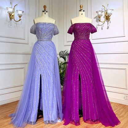 Vestido de noche azul sexy con escote barco, corte sirena, elegante, árabe, con cuentas, para mujer, boda, fiesta, 2025, LA71858 