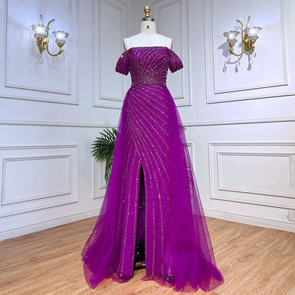 Vestido de noche azul sexy con escote barco, corte sirena, elegante, árabe, con cuentas, para mujer, boda, fiesta, 2025, LA71858 