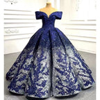 Blau Sexy Off Schulter Luxus Perlen Pailletten Up Braut Kleider Hochzeit Kleid 2025 High-End Nach Maß HM66536B 