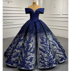 Blau Sexy Off Schulter Luxus Perlen Pailletten Up Braut Kleider Hochzeit Kleid 2025 High-End Nach Maß HM66536B 