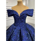 Blau Sexy Off Schulter Luxus Perlen Pailletten Up Braut Kleider Hochzeit Kleid 2025 High-End Nach Maß HM66536B 