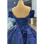 Blau Sexy Off Schulter Luxus Perlen Pailletten Up Braut Kleider Hochzeit Kleid 2025 High-End Nach Maß HM66536B 