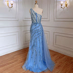Blau Sexy Eine Schulter Meerjungfrau Elegante Perlen Arabisch Abendkleider Kleider Für Frau Hochzeit Party 2025 LA71653B 