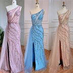 Blau Sexy Eine Schulter Meerjungfrau Elegante Perlen Arabisch Abendkleider Kleider Für Frau Hochzeit Party 2025 LA71653B 