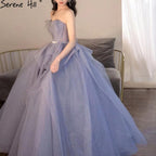 Blau Einfache Sexy Abendkleider Kleider 2025 Schatz A-linie Lace Up Für Frauen Party LA71158 