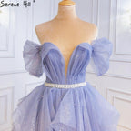 Blau Einfache Sexy Abendkleider Kleider 2025 Schatz A-linie Lace Up Für Frauen Party LA71158 