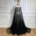 Blue Spaghetti Strap Long Cloak Mermaid Beaded Lace up Luxury Evening Dresses Gowns for Women Wedding Party LA72440