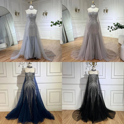 Vestido de noche de lujo con tirantes finos, estilo sirena, con cuentas y cordones, para mujer, para fiesta de boda, LA72440 