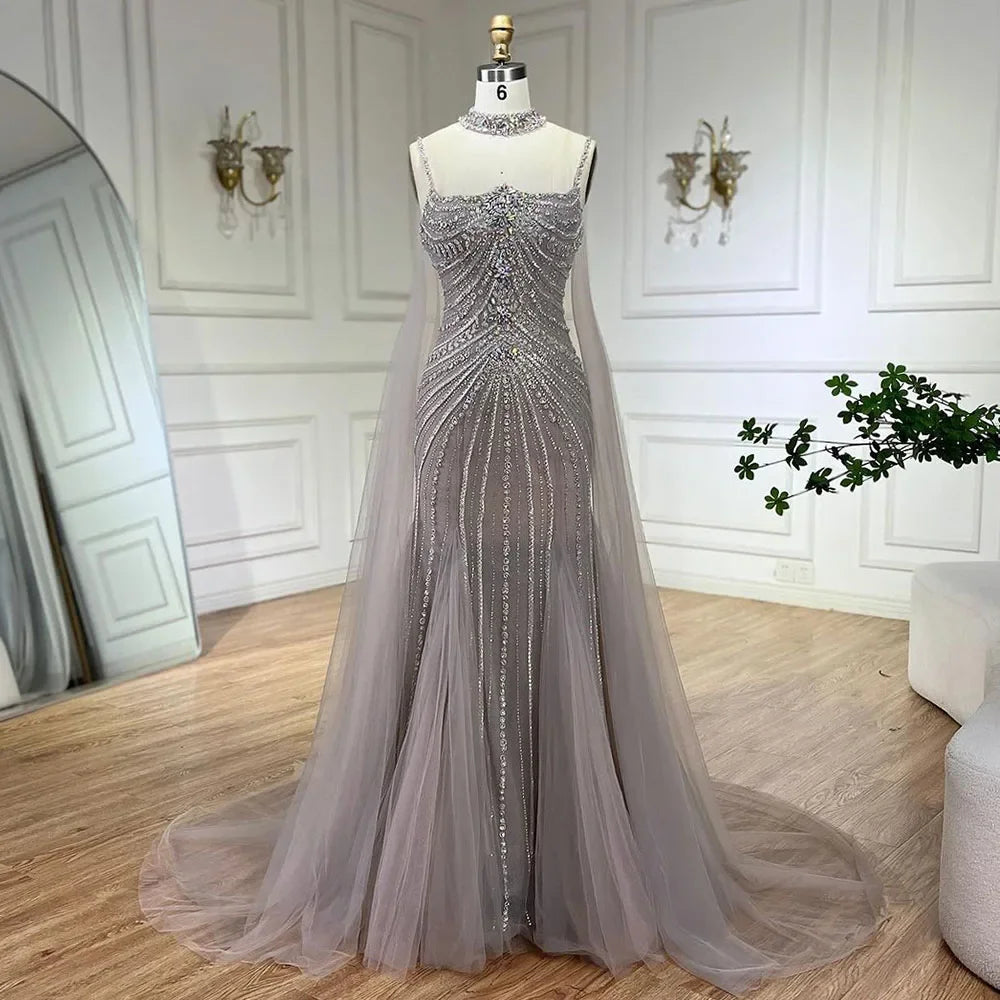 Vestido de noche de lujo con tirantes finos, estilo sirena, con cuentas y cordones, para mujer, para fiesta de boda, LA72440 