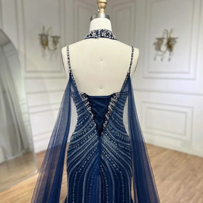 Vestido de noche de lujo con tirantes finos, estilo sirena, con cuentas y cordones, para mujer, para fiesta de boda, LA72440 