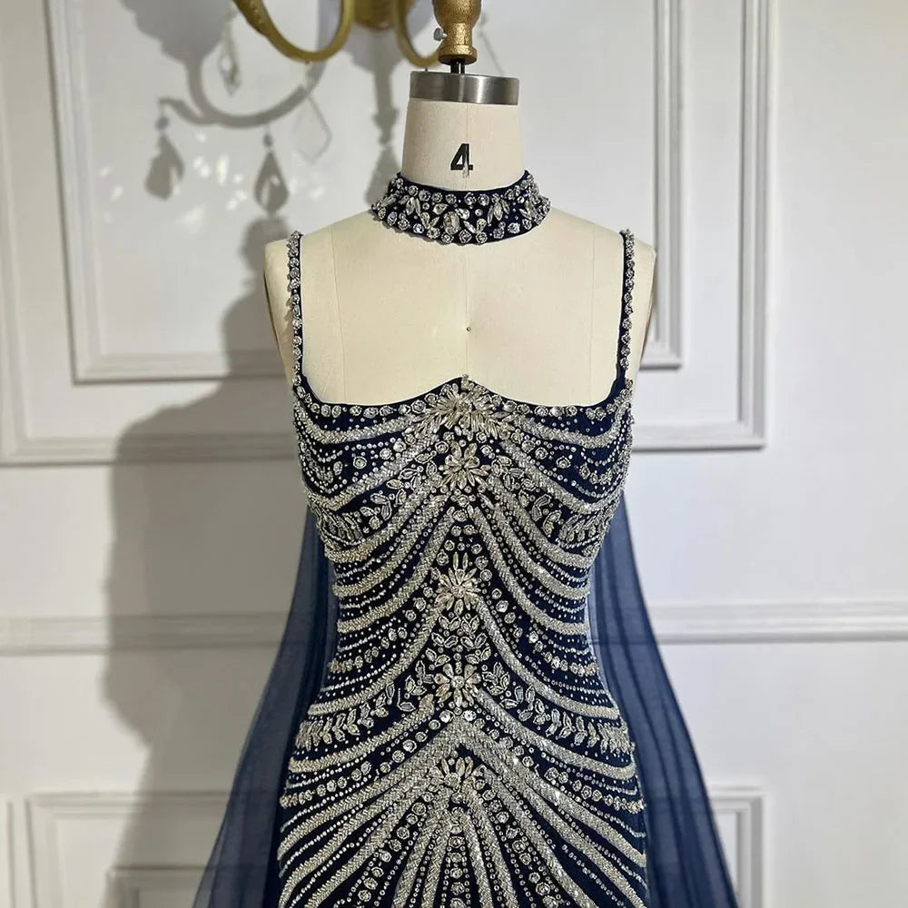 Vestido de noche de lujo con tirantes finos, estilo sirena, con cuentas y cordones, para mujer, para fiesta de boda, LA72440 