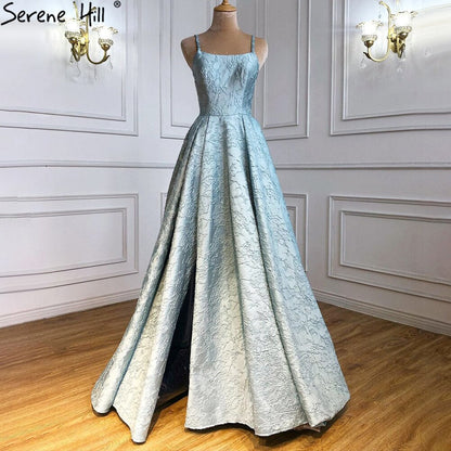 Vestidos de noche azules con tirantes finos, sexys, 2025, abertura alta, sencillos, para mujer, para fiesta de boda LA71133 