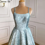 Blue Spaghetti Strap Sexy Evening Dresses Gowns 2025 High Split Simple For Women Wedding Party LA71133