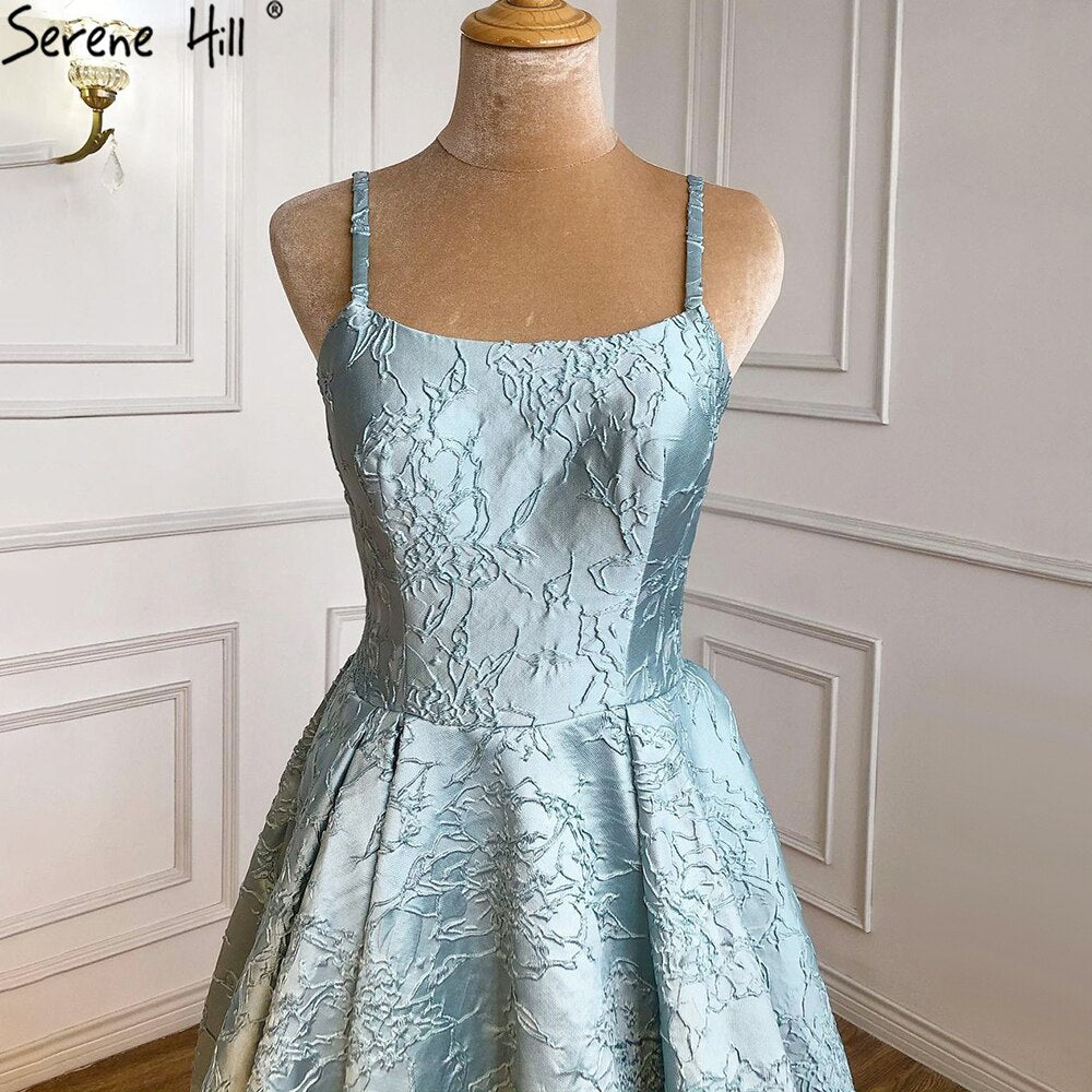 Blue Spaghetti Strap Sexy Evening Dresses Gowns 2025 High Split Simple For Women Wedding Party LA71133