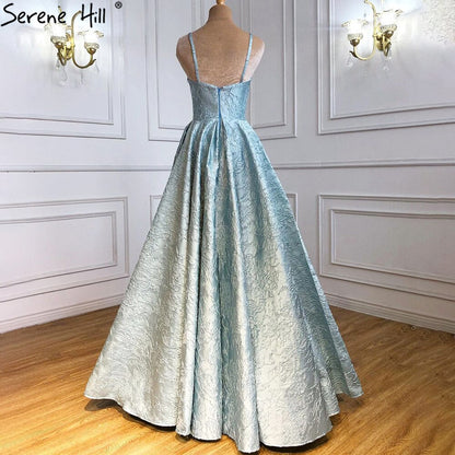 Vestidos de noche azules con tirantes finos, sexys, 2025, abertura alta, sencillos, para mujer, para fiesta de boda LA71133 