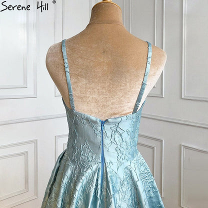 Vestidos de noche azules con tirantes finos, sexys, 2025, abertura alta, sencillos, para mujer, para fiesta de boda LA71133 