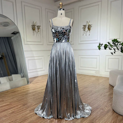 Vestido de fiesta azul con tirantes finos, espalda con cordones, corte sirena, cuentas y lentejuelas para mujer, para boda 2025 LA72612 