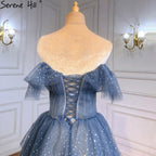 Blaue Sweetheart Abendkleider Kleider 2025 Perlen Tiered Bling Sexy Für Frauen Party LA71450 