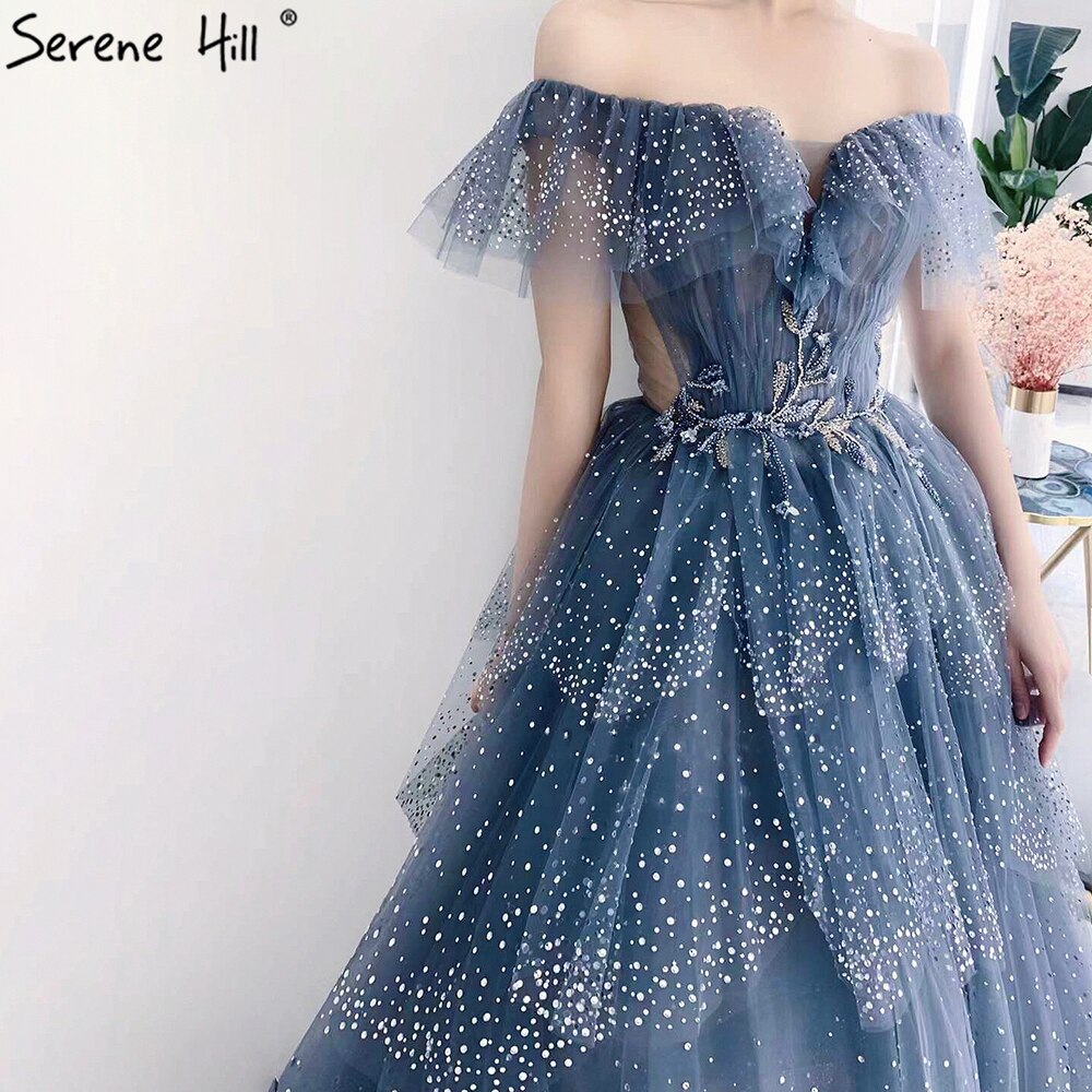 Blaue Sweetheart Abendkleider Kleider 2025 Perlen Tiered Bling Sexy Für Frauen Party LA71450 