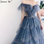 Blaue Sweetheart Abendkleider Kleider 2025 Perlen Tiered Bling Sexy Für Frauen Party LA71450 