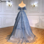 Blaue Sweetheart Abendkleider Kleider 2025 Perlen Tiered Bling Sexy Für Frauen Party LA71450 