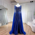 Vestido de noche azul de corte sirena con escote corazón y sobrefalda de cuentas - Vestidos de lujo para bodas de mujer 2025 LA72314 