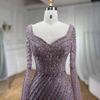 Vestido de noche azul de corte sirena con escote corazón y sobrefalda de cuentas - Vestidos de lujo para bodas de mujer 2025 LA72314 