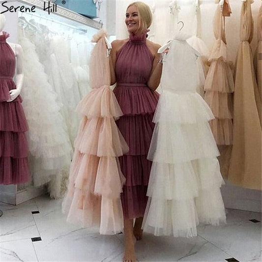 Zartrosa A-Linien-Abendkleid, ärmellos, gestuft, schlicht, knöchellang, formelles Kleid, Design 2025, LA70700 