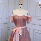 Vestido de noche de lujo para mujer, corte A, sexy, con hombros descubiertos, estilo árabe, con cuentas y cristales, vestido formal de fiesta LA71745 