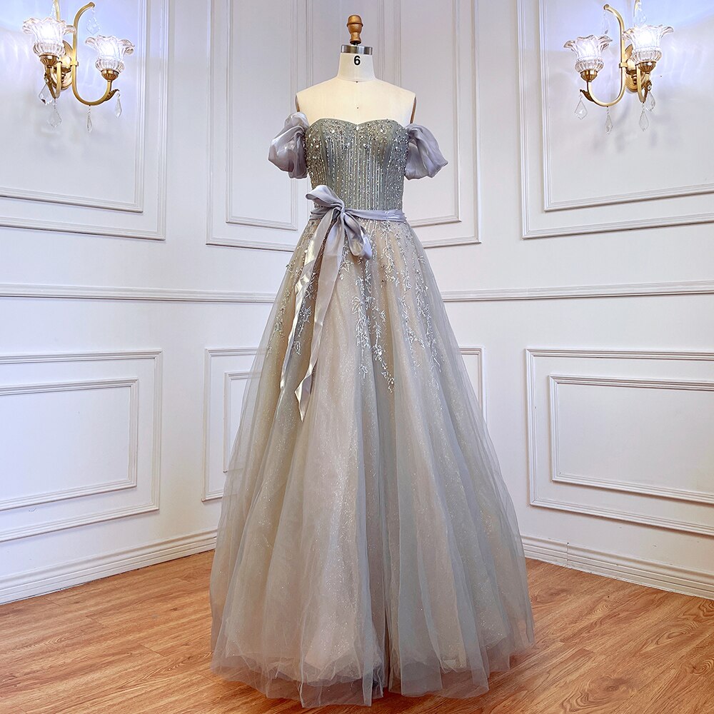 Erröten Rosa A-Linie Sexy Off Schulter Arabisch Perlen Kristall Luxus Abendkleid Frauen Formale Prom Dresse LA71745 