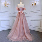 Vestido de noche de lujo para mujer, corte A, sexy, con hombros descubiertos, estilo árabe, con cuentas y cristales, vestido formal de fiesta LA71745 