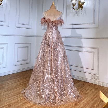 Blush Rose Strapless Luxe Avond Jurken 2025 Kralen Feather A-lijn Für Frauen Party LA71560 